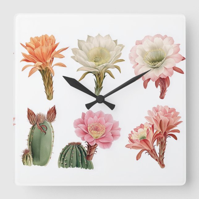 Blühende sukkulente Pflanze Quadratische Wanduhr (Vorderseite)