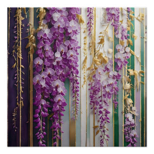 Blühende Tapete Violett Gold Wisteria Poster