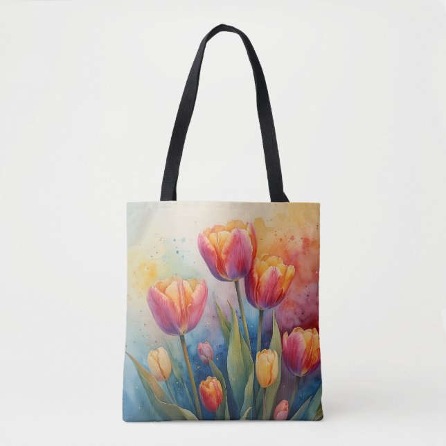 Blühende Tulips Aquarellfarben-Tasche (Vorderseite)