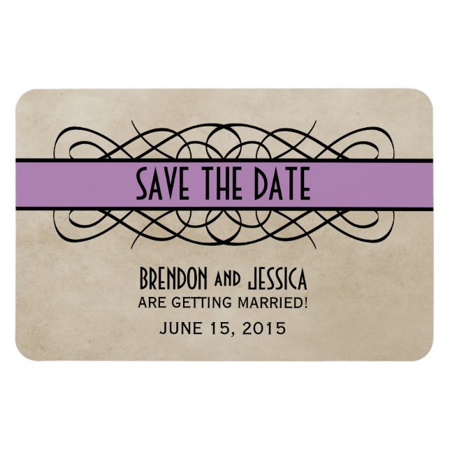 Blühende Umrandung Save-the-Date-Magnet, Violett Magnet (Horizontal)