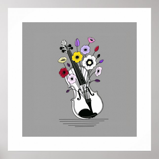Blühende Violine – Minimale Floralmusik Poster (Vorne)