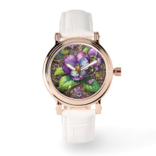Blühende Vögel Foot Violets Wildblumen Ostereier Armbanduhr