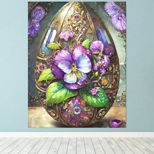 Blühende Vögel Foot Violets Wildblumen Ostereier Leinwanddruck (Insitu (Holzboden))