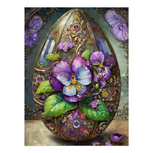 Blühende Vögel Fuß Veilchen Wildblumen Osterei Poster