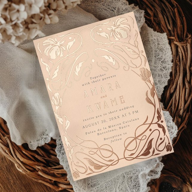 Blühende Weintrauben Botanische Jugendstil Rose Folieneinladung (Von Creator hochgeladen)