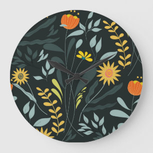 Blühende Wiese Trendy Seamless Design Große Wanduhr
