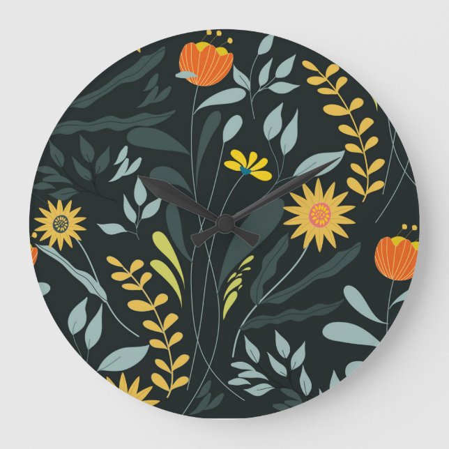 Blühende Wiese Trendy Seamless Design Große Wanduhr (Vorderseite)