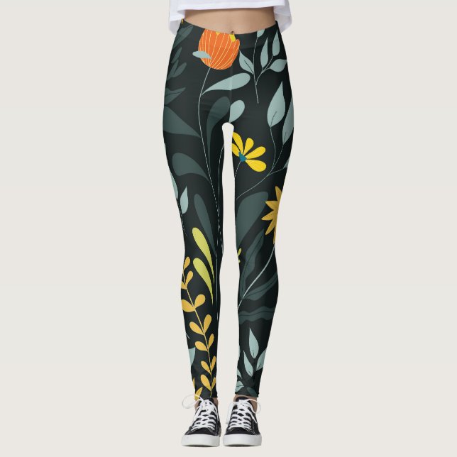 Blühende Wiese Trendy Seamless Design Leggings (Vorderseite)