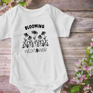 Blühende Wildblume Schwarz-weiß Matching Mommy Me Baby Strampler