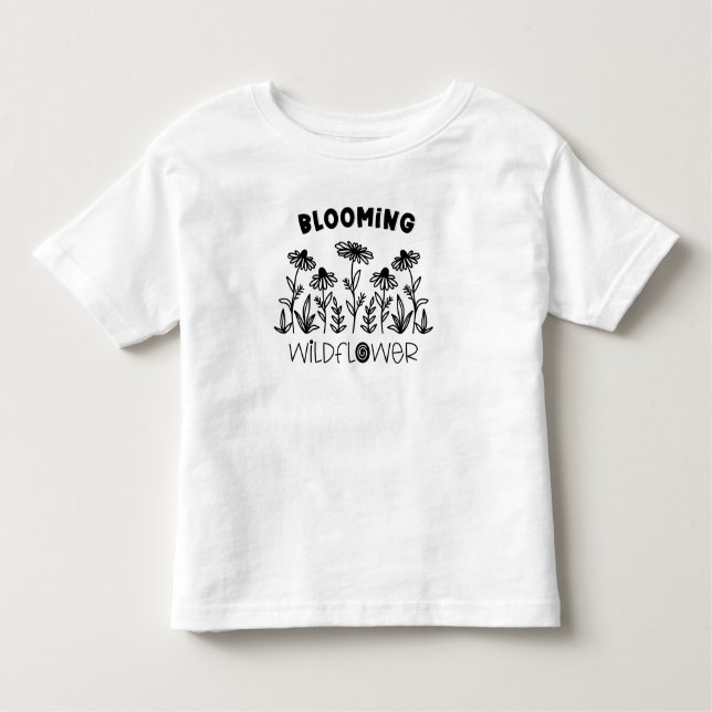 Blühende Wildblume Schwarz-weiß Matching Mommy Me Kleinkind T-shirt (Vorderseite)