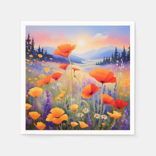Blühende Wildblumen der Landschaft in Wasserfarbe Serviette
