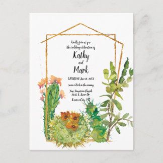 Blühende Wüstenkaktus Geometrische Hochzeit Postkarte