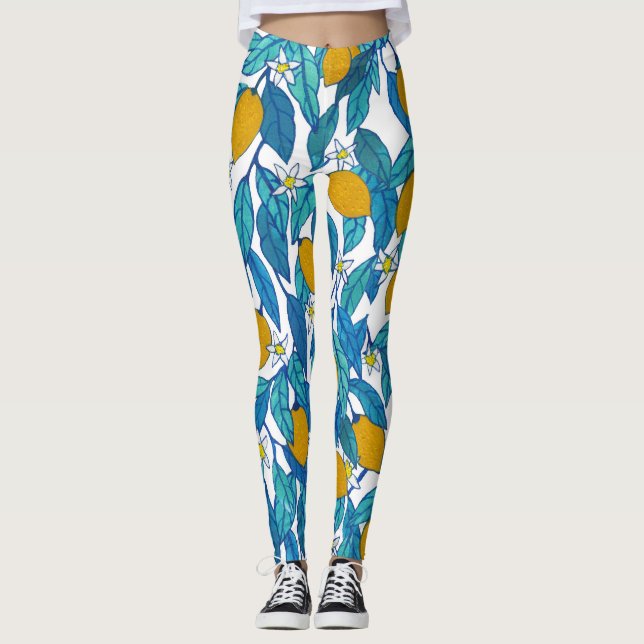 Blühende Zitrone: Aquarellblütendesign. Leggings (Vorderseite)