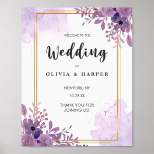 Blühender Amethyst Vintage Goldener Rahmen Willkom Poster