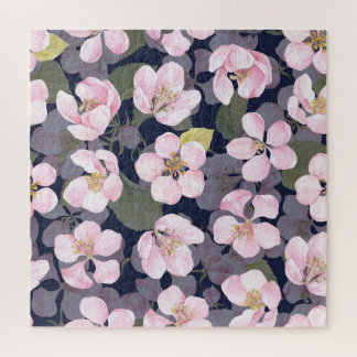 Blühender Apfel: Dunkelblaue Wasserfarbe Puzzle