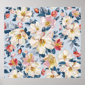 Blühender Apfelbaum, elegantes Muster. Poster