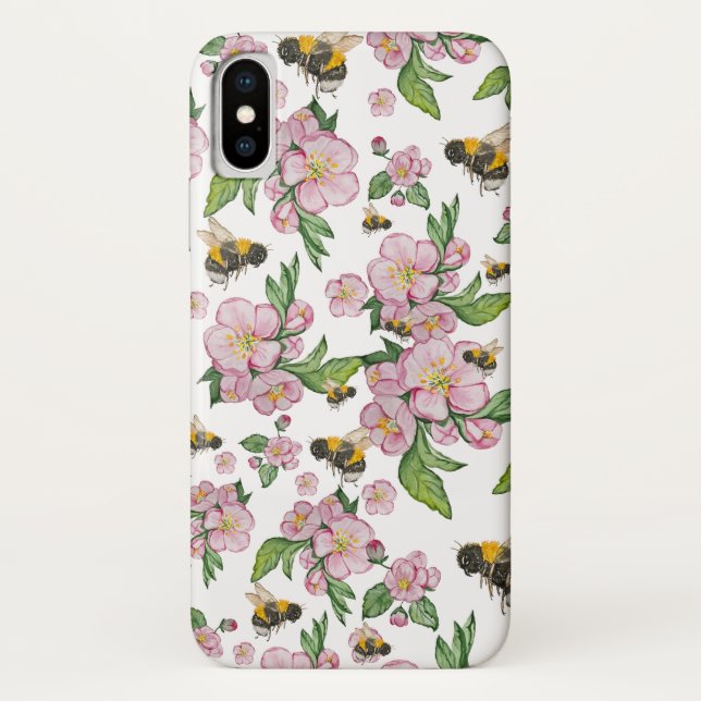 Blühender Apfelgarten mit Bienen-Aquarell Case-Mate iPhone Hülle (Rückseite)