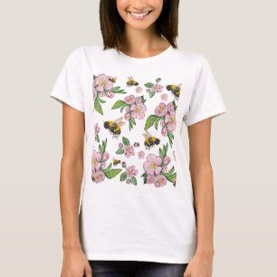 Blühender Apfelgarten mit Bienen-Aquarell T-Shirt