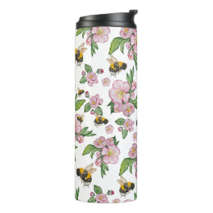 Blühender Apfelgarten mit Bienen-Aquarell Thermosbecher