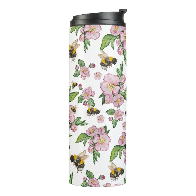 Blühender Apfelgarten mit Bienen-Aquarell Thermosbecher (Nach links gedreht)