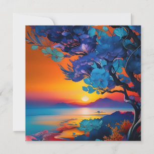 Blühender Baum am See bei Sonnenaufgang