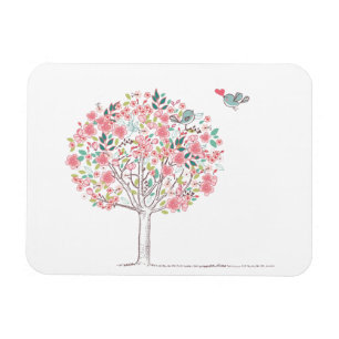 Blühender Baum und Vögel in der Liebe Magnet