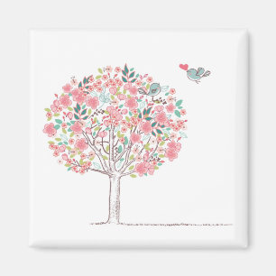 Blühender Baum und Vögel in Liebe Magnet