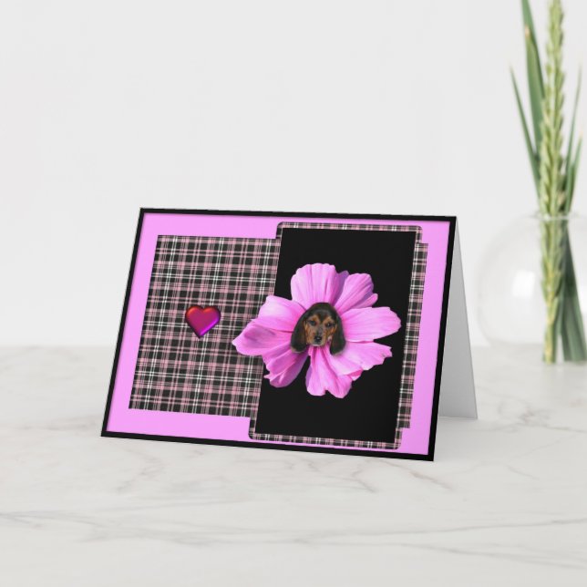 Blühender Beagle Rosa Valentinstag Feiertagskarte (Vorderseite)