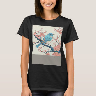 Blühender Bluebird auf dem Sakura Zweig Blumenflie T-Shirt
