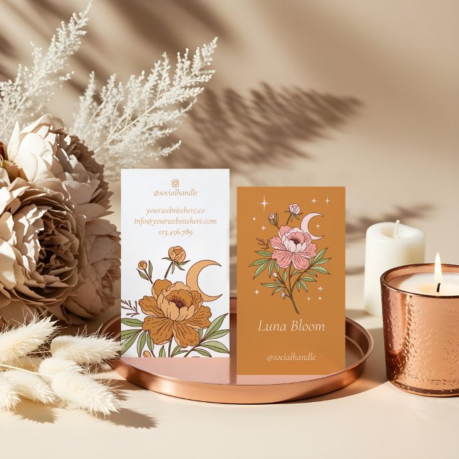 Blühender Blütenmond Visitenkarte (Blooming Floral Peony Celestial Holistic Moon Business Card)