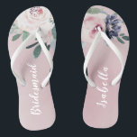 Blühender botanischer Duft Personalisierte Brautju Flip Flops<br><div class="desc">Botanische Blumen und Grünpflanzen im Wasserfarben,  in Rosa und Marinefeld,  elegant und romantisch,  großartig personalisierte Bräunungsgeschenke</div>