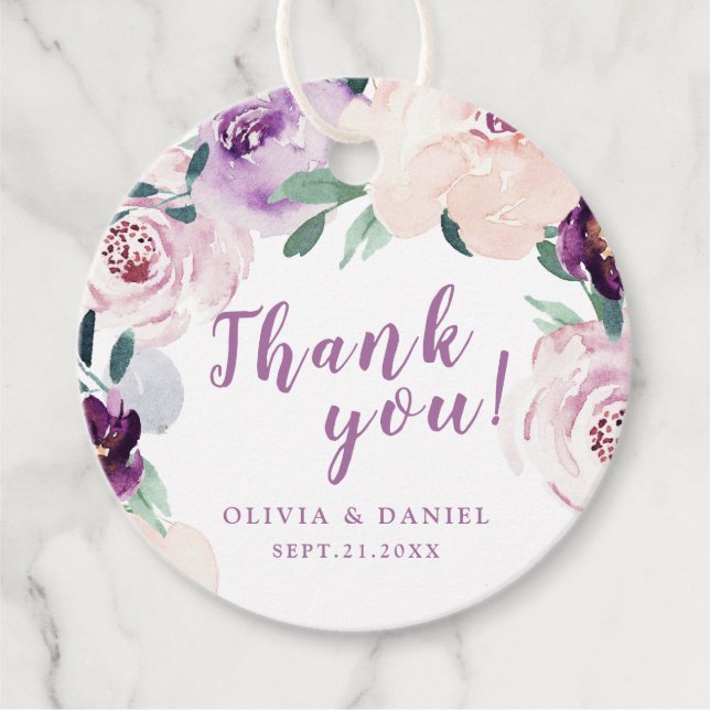 Blühender botanischer lila Blumenstrauß vielen Dan Geschenkanhänger (Vorderseite)