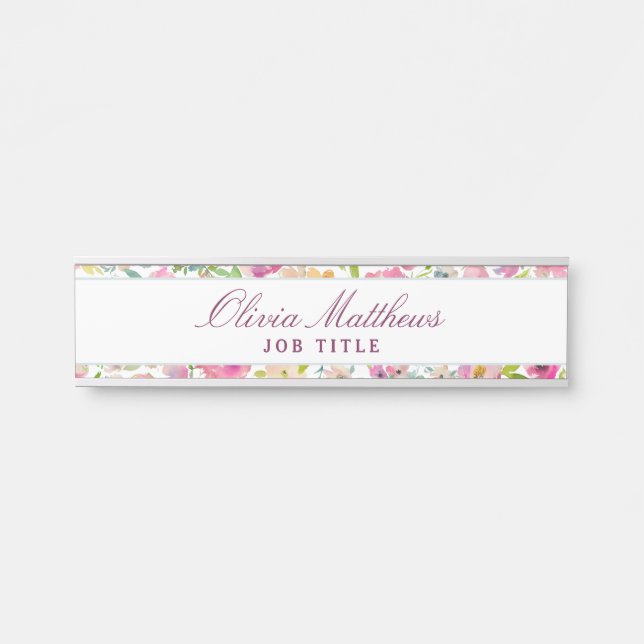 Blühender Chic Mint & Blush Bloral Business Name Türschild (Vorderseite )