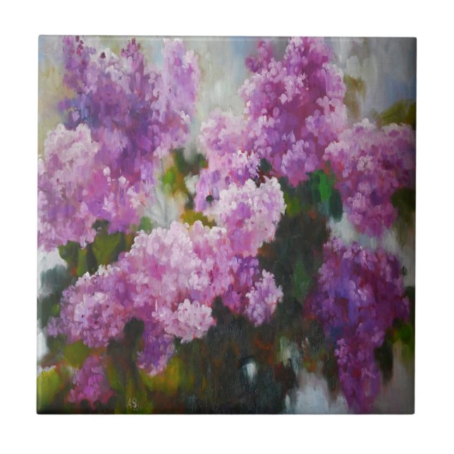 Blühender Flieder – Impressionistische Frühlingsbl Fliese (Vorderseite)