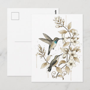 Blühender Garten Kolibri Frühjahrsgruß Postkarte