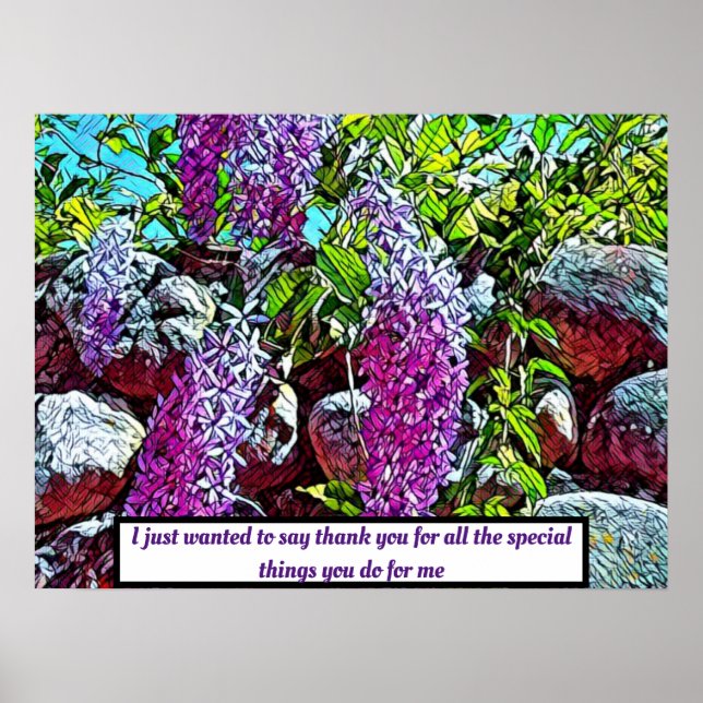 Blühender Garten mit lila Blumen Poster (Vorne)