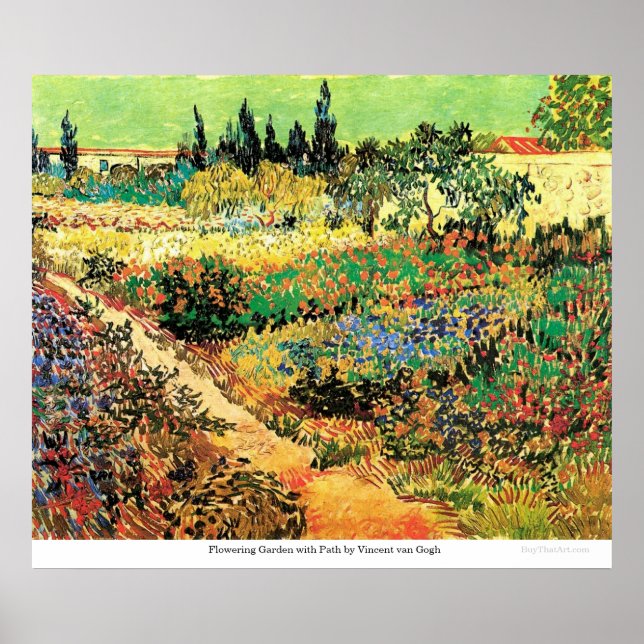 Blühender Garten mit Pfad durch Vincent van Gogh Poster (Vorne)