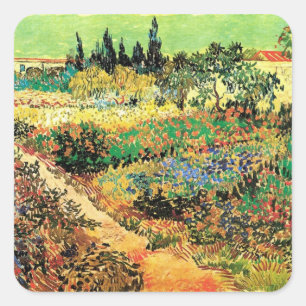 Blühender Garten mit Pfad durch Vincent van Gogh Quadratischer Aufkleber