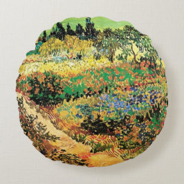 Blühender Garten mit Pfad durch Vincent van Gogh Rundes Kissen