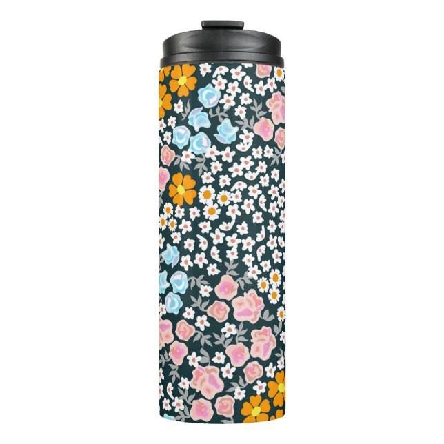 Blühender Garten mit Rose und Wildblumen. Vintag Thermosbecher (Vorderseite)