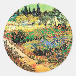 Blühender Garten mit Weg, Vincent van Gogh Runder Aufkleber