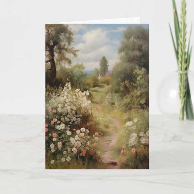 Blühender Gartenweg Vintage Frühling, Antikes Öl Karte (Vorderseite)