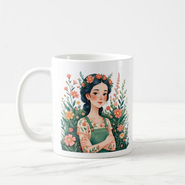 Blühender Gärtner - Gärtnerin mit Blumen Kaffeetasse (Links)