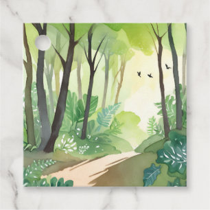 Blühender grüner Wald Natur Aquarell Geschenkanhänger