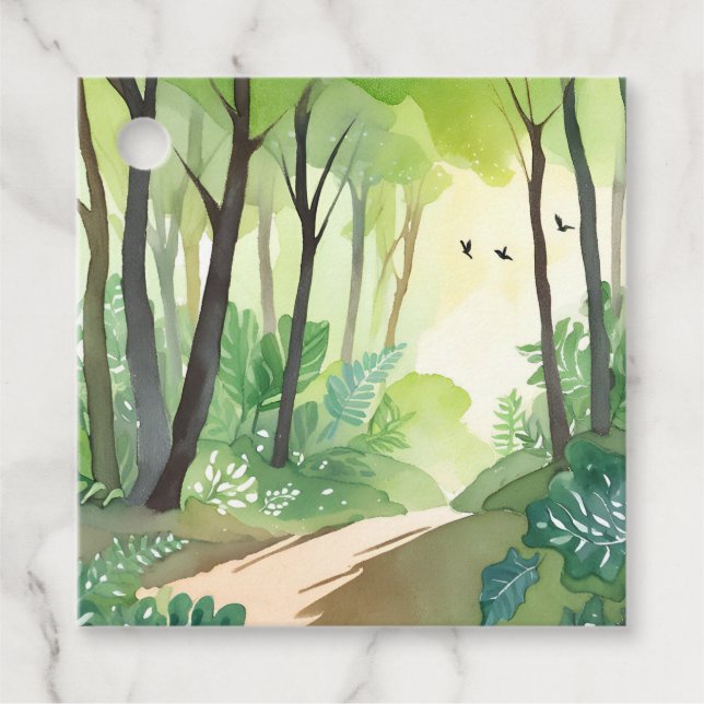 Blühender grüner Wald | Natur Aquarell Geschenkanhänger (Vorderseite)