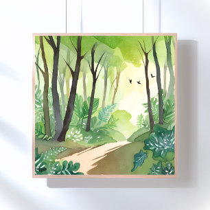 Blühender grüner Wald   Natur Aquarell Poster