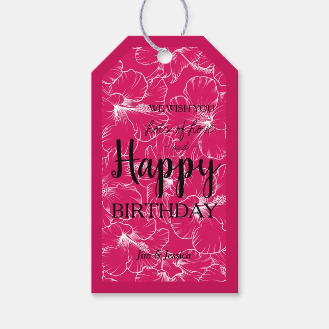 Blühender Hibiskus Blumenmuster Rosa Geschenkanhänger (Vorderseite)