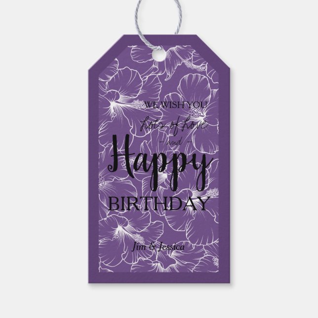 Blühender Hibiskus Blumenskizze Lila Geschenkanhänger (Vorderseite)