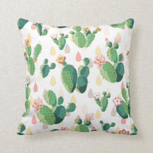 Blühender Kaktus auf weißem Hintergrund Kissen