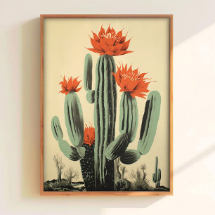 Blühender Kaktus Druck Retro-Wandkunst Rote Blume Poster